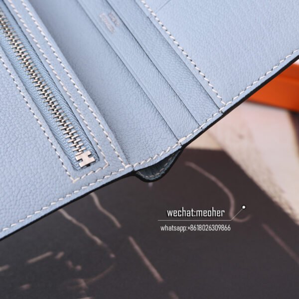Hermes chevre bearn compact Wallet J7 Bleu lin - Image 3