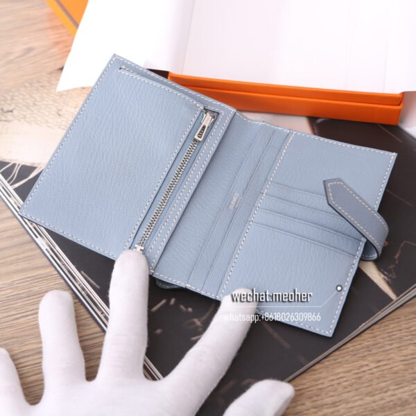 Hermes chevre bearn compact Wallet J7 Bleu lin - Image 2