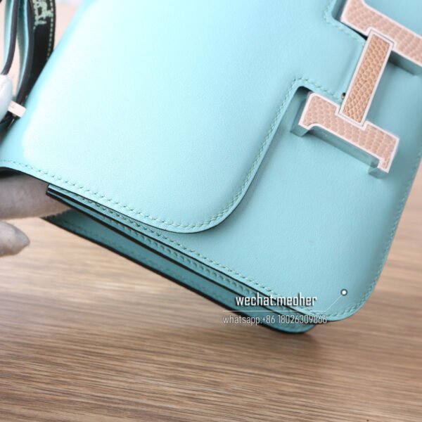 Hermes constance 19cm swift leather 3p bleu atoll lizard hardware - Image 2