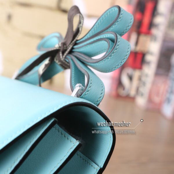 Hermes constance 19cm swift leather 3p bleu atoll lizard hardware - Image 3