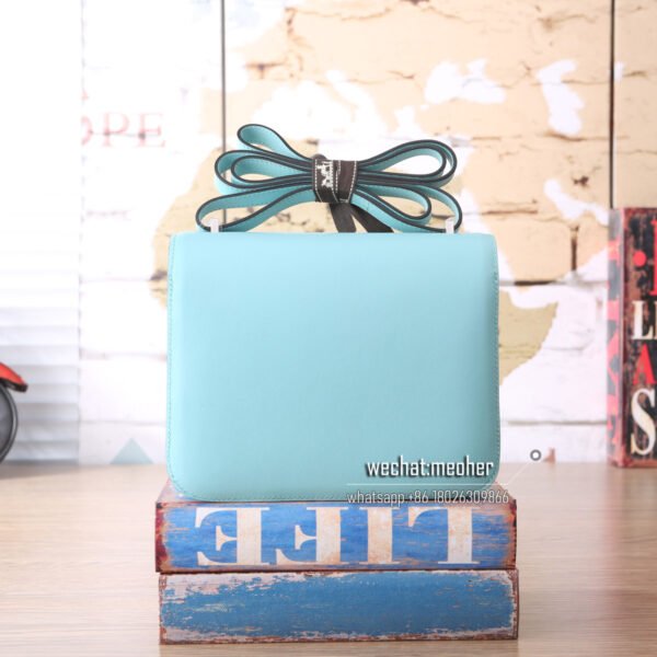 Hermes constance 19cm swift leather 3p bleu atoll lizard hardware - Image 5