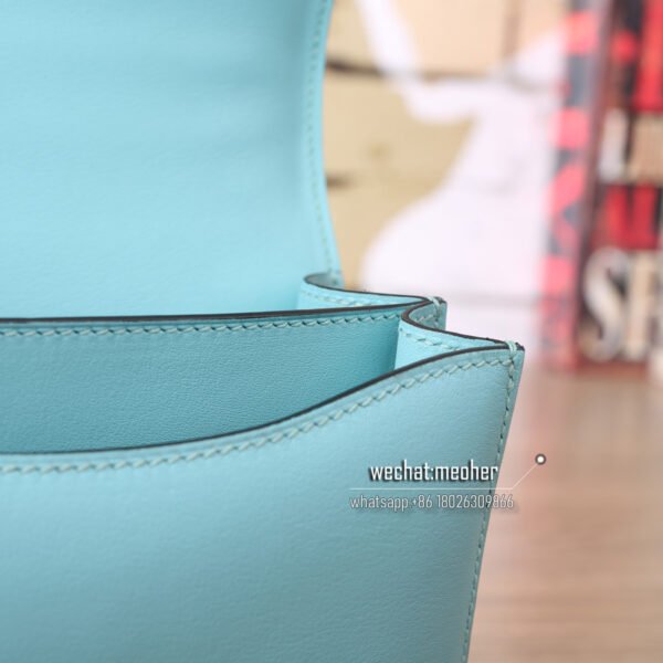 Hermes constance 19cm swift leather 3p bleu atoll lizard hardware - Image 8