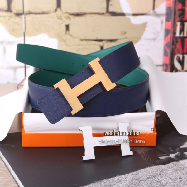 Hermès epsom Belt 42mm malachite/Bleu Abysse - Image 7