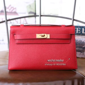 Hermes Kelly Pochette 22cm Epsom Q5 rouge casaque cowhide handbag with golden metal parts
