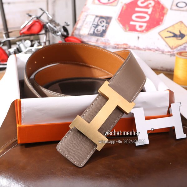 Hermès epsom Belt 42mm etoupe/gold - Image 12