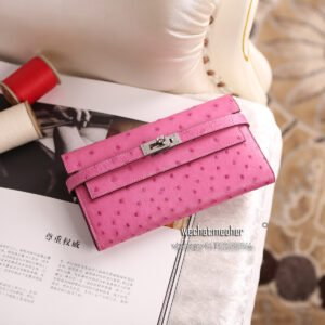 hermes ostrich kelly wallet T5 Rose Jaipur