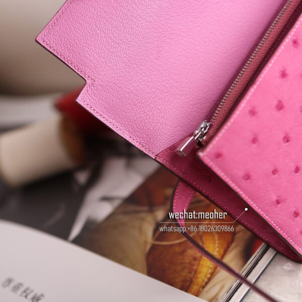 Hermes kk ostrich kelly wallet T5 Rose Jaipur - Image 5