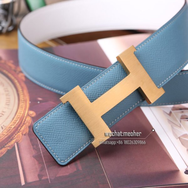Hermès epsom Belt 42mm blue jean/white - Image 6