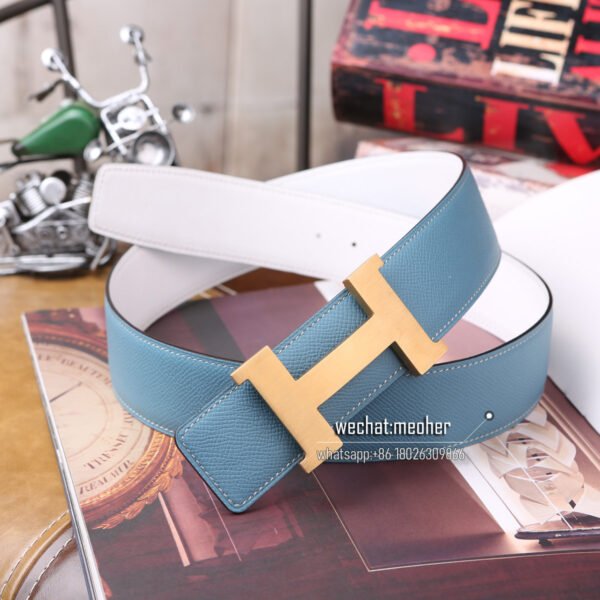 Hermès epsom Belt 42mm blue jean/white - Image 10