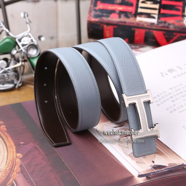 Hermes togo Belt 32mm bleu lin - Image 6