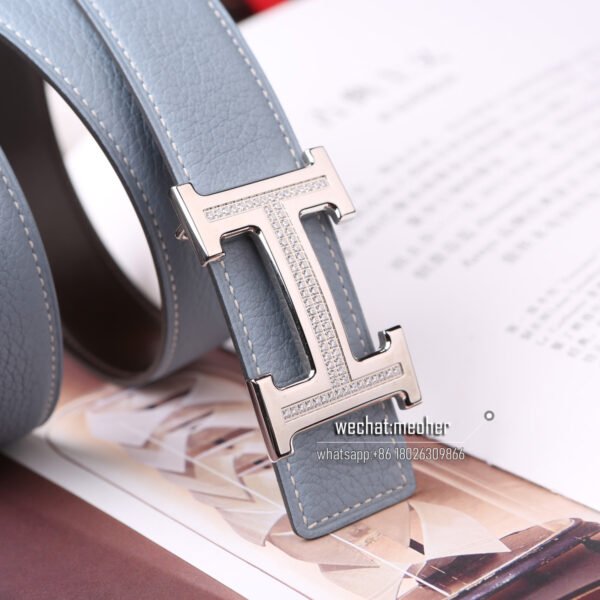 Hermes togo Belt 32mm bleu lin - Image 7