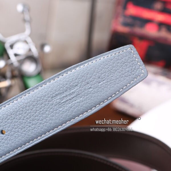 Hermes togo Belt 32mm bleu lin - Image 8