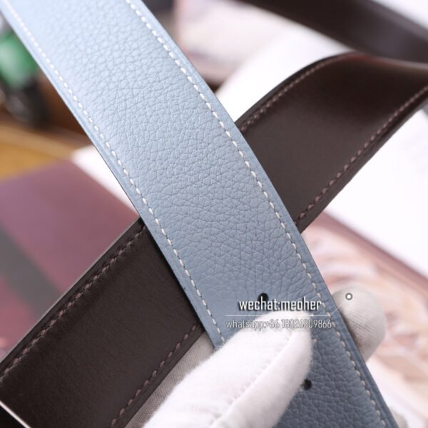 Hermes togo Belt 32mm bleu lin - Image 9