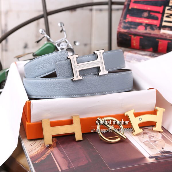 Hermes togo Belt 32mm bleu lin - Image 10
