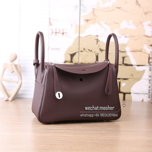 Hermes Lindy 30 Bag in coffee/violet Togo Leather