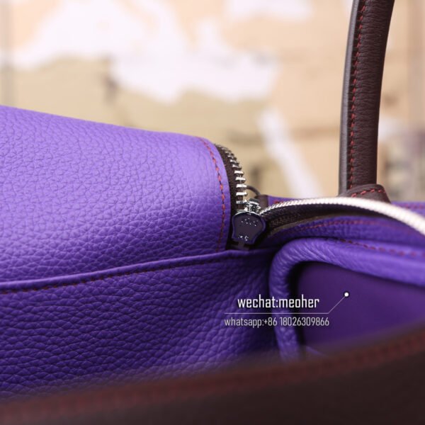 Hermes Lindy 30cm togo coffee/violet two-tone - Image 7