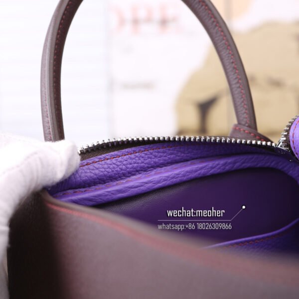 Hermes Lindy 30cm togo coffee/violet two-tone - Image 8