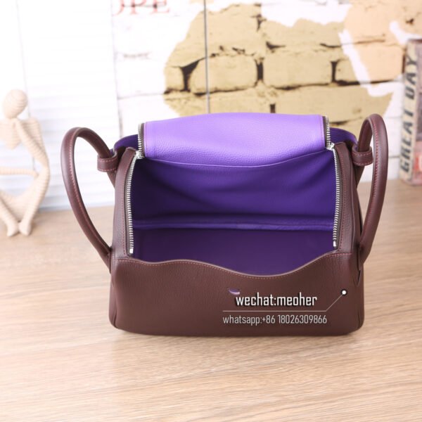 Hermes Lindy 30cm togo coffee/violet two-tone - Image 9