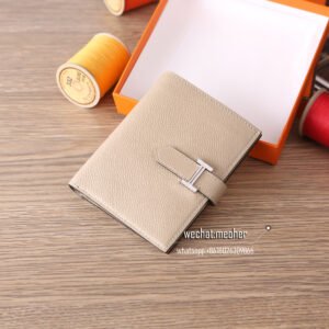 Hermès Bearn Compact Wallet in Togo leather, color S2 Treche, showing front view