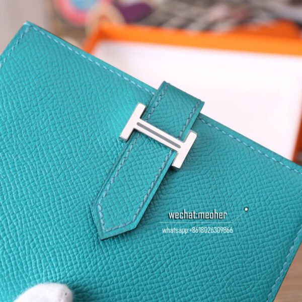 Hermes togo bearn compact Wallet 7F blue paon - Image 9