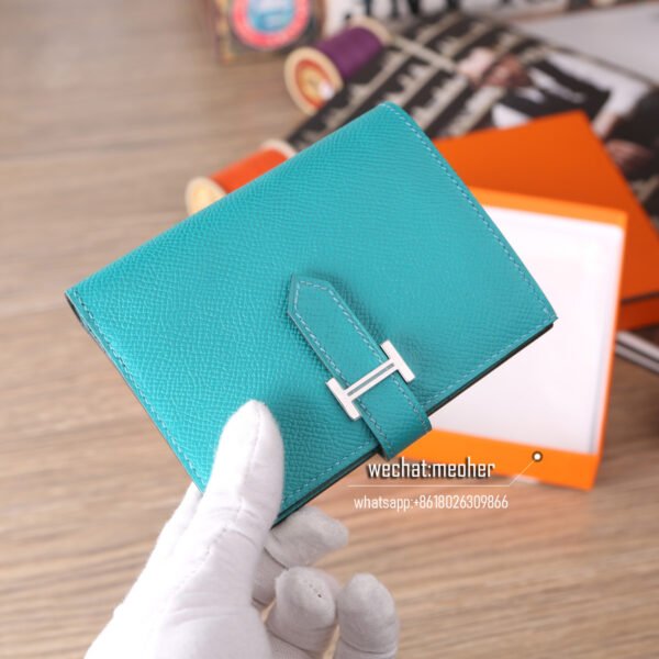 Hermes togo bearn compact Wallet 7F blue paon - Image 7