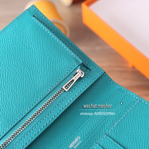 Hermes togo bearn compact Wallet 7F blue paon - Image 6