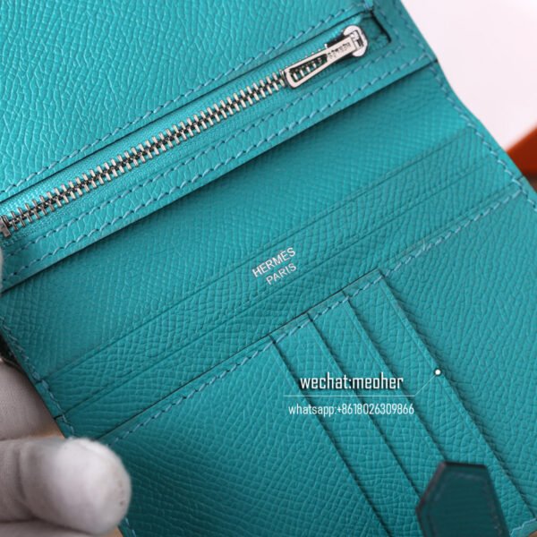 Hermes togo bearn compact Wallet 7F blue paon - Image 5