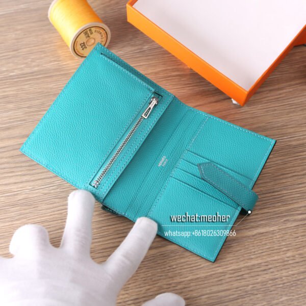 Hermes togo bearn compact Wallet 7F blue paon - Image 4
