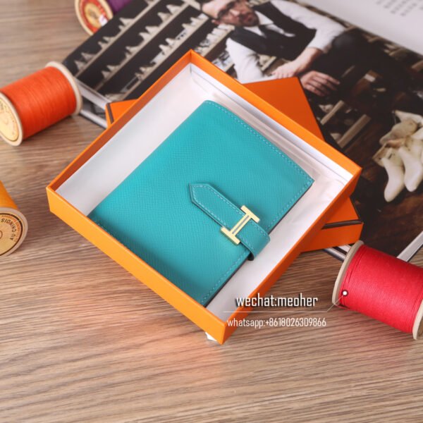 Hermes togo bearn compact Wallet 7F blue paon - Image 2