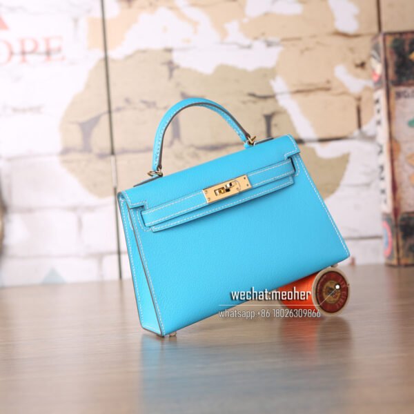 hermes chevre mini kelly II 19cm 7N celeste