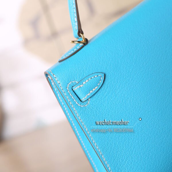 Hermes chevre mini kelly  II 19cm 7N celeste - Image 4