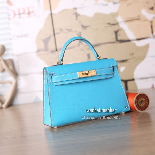 Hermes chevre mini kelly  II 19cm 7N celeste - Image 5