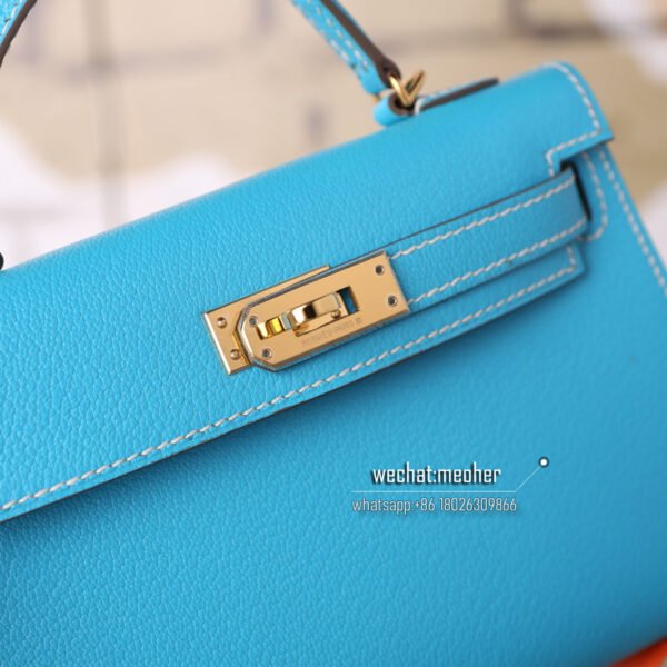 Hermes chevre mini kelly  II 19cm 7N celeste - Image 6
