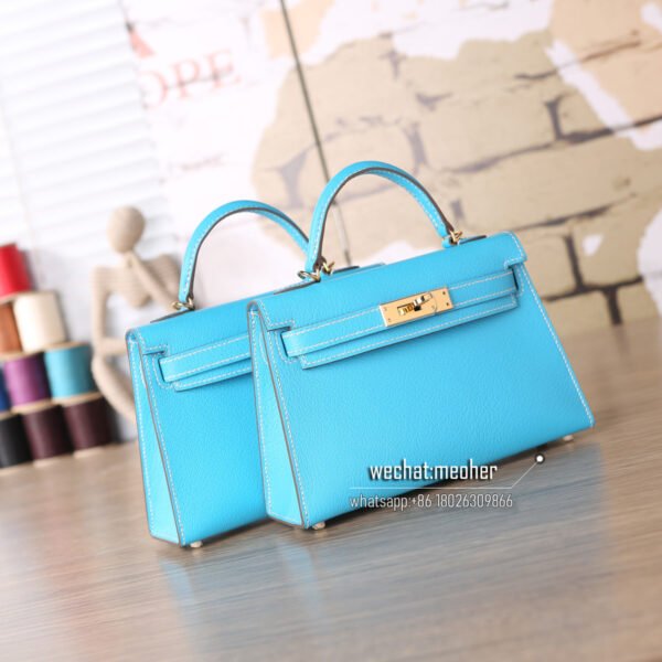 Hermes chevre mini kelly  II 19cm 7N celeste - Image 10