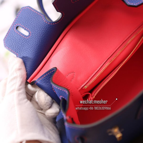 Hermes togo birkin 25cm 9K iris/red inside - Image 8