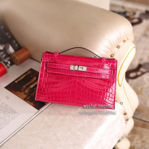 Hermes crocodile kelly pochette 22cm Ferrari red - Image 6