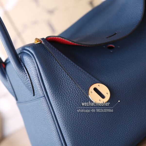 Hermes Lindy 30cm togo 2r blue agate/red inside - Image 2