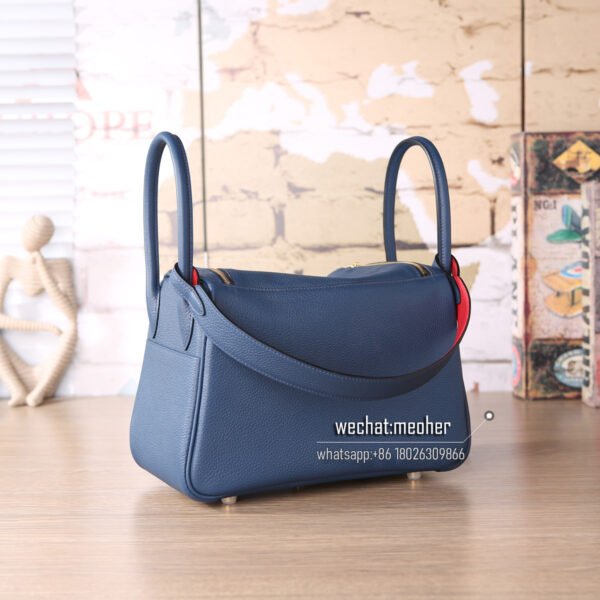Hermes Lindy 30cm togo 2r blue agate/red inside - Image 4