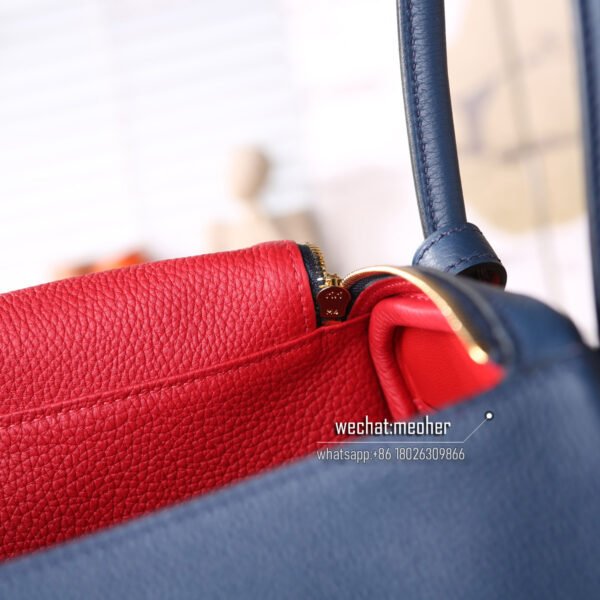 Hermes Lindy 30cm togo 2r blue agate/red inside - Image 7