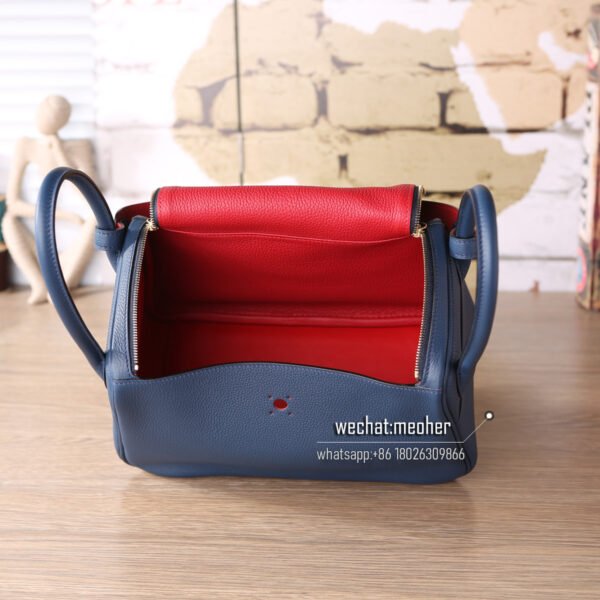 Hermes Lindy 30cm togo 2r blue agate/red inside - Image 8