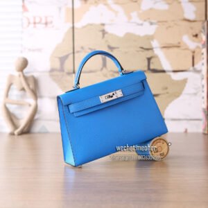 hermes chevre mini kelly II 19cm T7bleu hydra