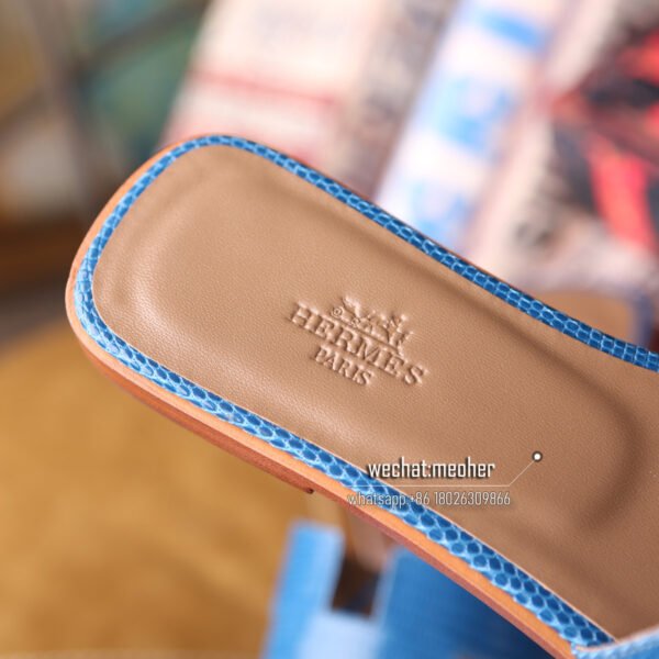 Customized Hermes oran sandal lizard leather blue - Image 5
