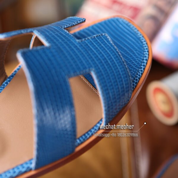 Customized Hermes oran sandal lizard leather blue - Image 8