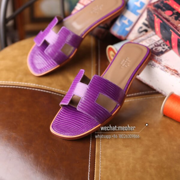 Customized Hermes oran sandal lizard leather anemone - Image 3