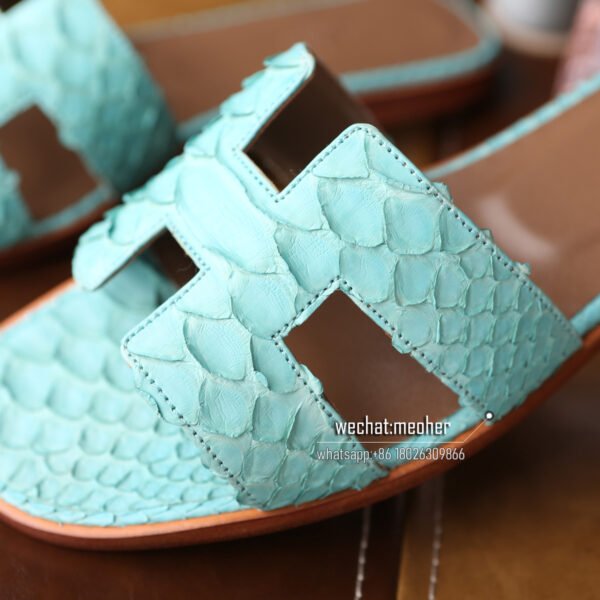 Customized Hermes oran sandal python leather bleu atoll - Image 4