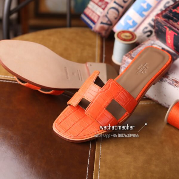 Customized Hermes oran sandal crocodile leather orange - Image 3