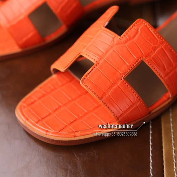 Customized Hermes oran sandal crocodile leather orange - Image 4