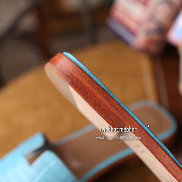 Customized Hermes oran sandal crocodile leather bleu atoll - Image 6