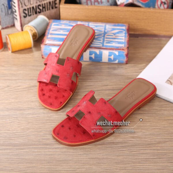 Hermes oran sandal ostrich leather red - Image 2