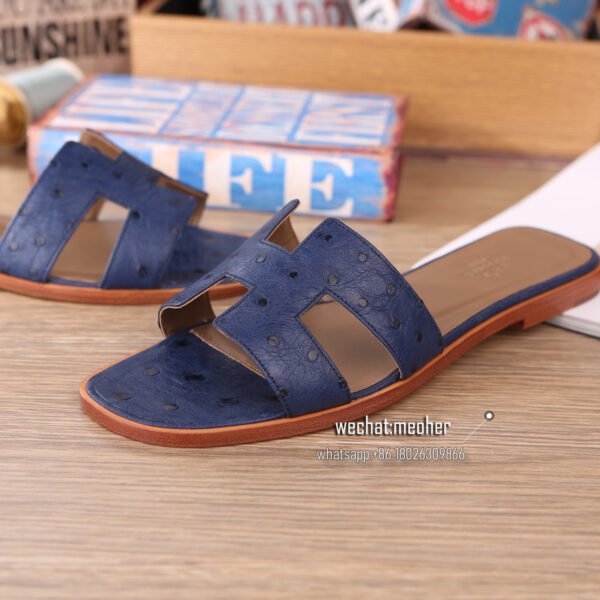 Hermes oran sandal ostrich leather dark blue - Image 3